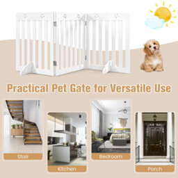 Costway 3-Panel Folding Dog Gate W/ 2 Removable Feet Freestanding Pet Safety Fence Barrier - thumbnail 3