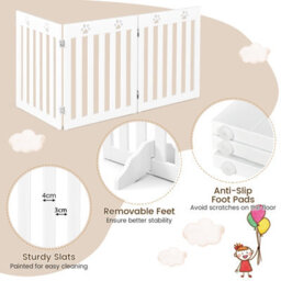 Costway 3-Panel Folding Dog Gate W/ 2 Removable Feet Freestanding Pet Safety Fence Barrier - thumbnail 4