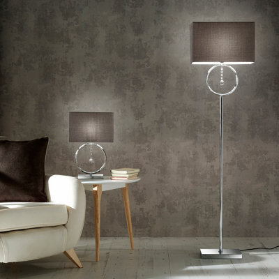 K Living Lizzy Chrome Floor Lamp With Hanging Ball Pendant And Grey Shade