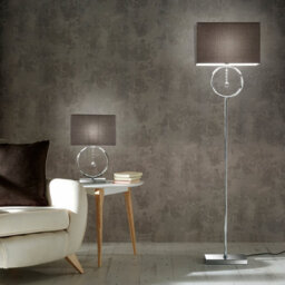 K Living Lizzy Chrome Floor Lamp With Hanging Ball Pendant And Grey Shade