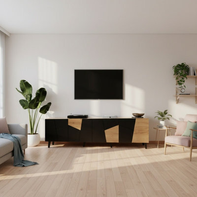 Etna 200 Cm Contemporary Tv Cabinet And Sideboard For Modern Interiors Black Oak Craft - image 1
