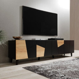 Etna 200 Cm Contemporary Tv Cabinet And Sideboard For Modern Interiors Black Oak Craft - thumbnail 2