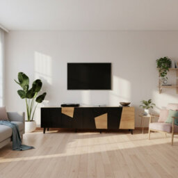 Etna 200 Cm Contemporary Tv Cabinet And Sideboard For Modern Interiors Black Oak Craft - thumbnail 1