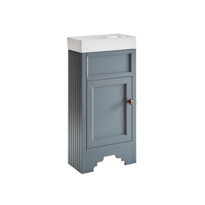 Homestylestore Light Grey 400mm Bathroom Vanity Unit With Basin And Brushed Copper Round Handles - image 1