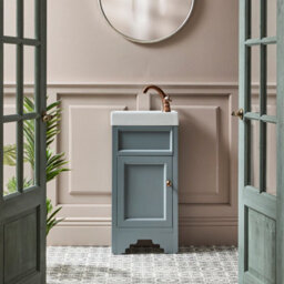 Homestylestore Light Grey 400mm Bathroom Vanity Unit With Basin And Brushed Copper Round Handles - thumbnail 2