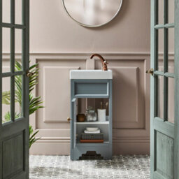 Homestylestore Light Grey 400mm Bathroom Vanity Unit With Basin And Brushed Copper Round Handles - thumbnail 3