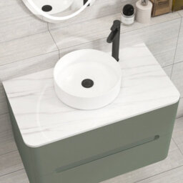 Royal Bathrooms Venice 800mm Sage Green Wall Mounted Vanity Unit 2 Drawer With Carrara White Undrilled Worktop & Without Basin - thumbnail 6