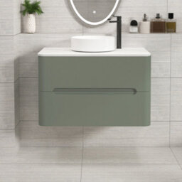 Royal Bathrooms Venice 800mm Sage Green Wall Mounted Vanity Unit 2 Drawer With Carrara White Undrilled Worktop & Without Basin - thumbnail 1