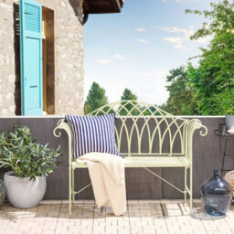 Beliani Pistachio 130Cm Two-Seater Bench - Flared Arms, Vintage Scrollwork - thumbnail 2