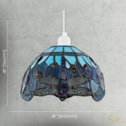 Happy Homewares Midnight And Sky Blue Stained Glass Dragonfly Tiffany Pendant Shade - thumbnail 7