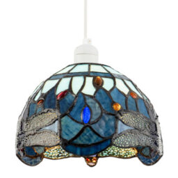 Happy Homewares Midnight And Sky Blue Stained Glass Dragonfly Tiffany Pendant Shade - thumbnail 5