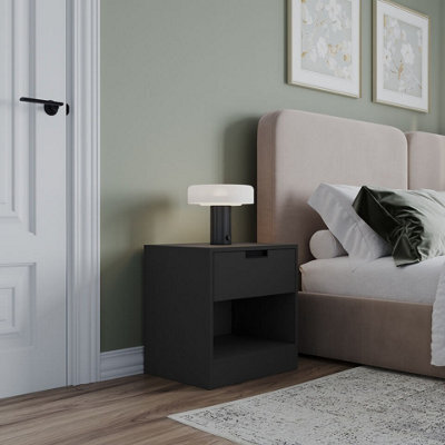Urbn-Living Urbnliving 47Cm Height Drawer Bedside Black Table Nightstand Shelf Cabinet Storage Unit Bedroom Furniture - image 1