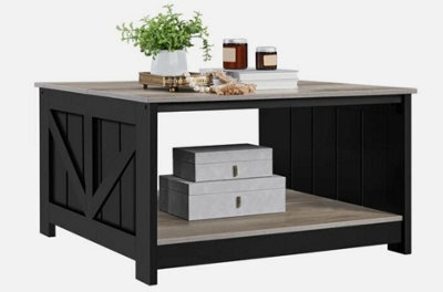 2-Tier Square Wood Coffee Table With Storage Shelf Center Table For Living Room - image 1