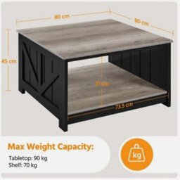 2-Tier Square Wood Coffee Table With Storage Shelf Center Table For Living Room - thumbnail 2