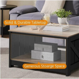 2-Tier Square Wood Coffee Table With Storage Shelf Center Table For Living Room - thumbnail 5