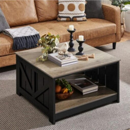 2-Tier Square Wood Coffee Table With Storage Shelf Center Table For Living Room - thumbnail 7
