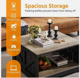2-Tier Square Wood Coffee Table With Storage Shelf Center Table For Living Room - thumbnail 4