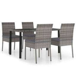 Berkfield 5 Piece Outdoor Dining Set With Cushions Poly Rattan Grey - thumbnail 2