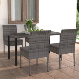 Berkfield 5 Piece Outdoor Dining Set With Cushions Poly Rattan Grey - thumbnail 1