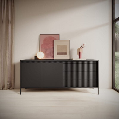 Arte Chic And Versatile Sideboard Cabinet With Drawers (H)810mm (W)1870mm (D)400mm - Black Matt - image 1
