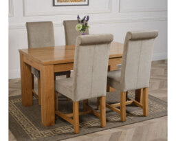 That's Furniture Dakota 152 X 87 Cm Chunky Medium Oak Dining Table And 4 Chairs Dining Set With Washington Grey Fabric Chairs - thumbnail 3