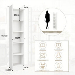 6 Tier Bookcase Tall Narrow Bookcase Wooden Open Storage Book Shelve - thumbnail 2