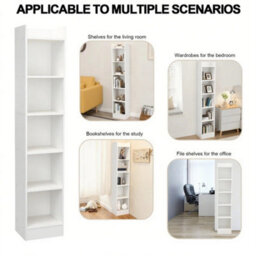 6 Tier Bookcase Tall Narrow Bookcase Wooden Open Storage Book Shelve - thumbnail 3