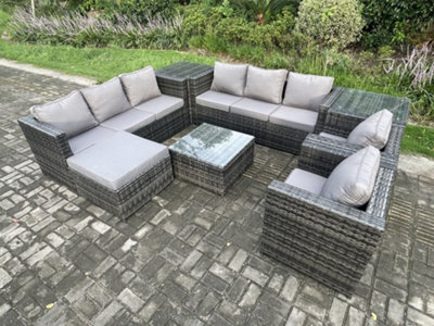 Fimous Rattan Garden Furniture Sofa Set With 2 Armchairs Square Coffee Table Side Table Big Footstool Indoor Side Table - image 1