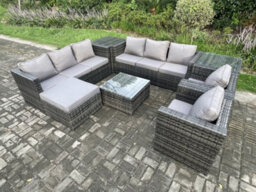 Fimous Rattan Garden Furniture Sofa Set With 2 Armchairs Square Coffee Table Side Table Big Footstool Indoor Side Table - thumbnail 1