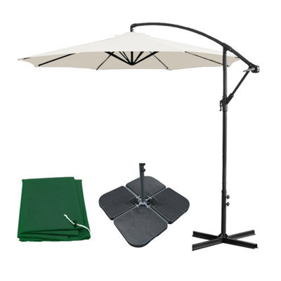 Sundaze 3M Cream Cantilever Banana Parasol Crank Handle Patio Garden Umbrella With Base Weights & Cover - image 1
