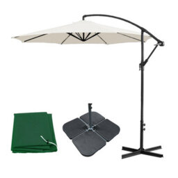 Sundaze 3M Cream Cantilever Banana Parasol Crank Handle Patio Garden Umbrella With Base Weights & Cover - thumbnail 1