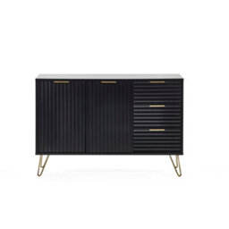 Julian Bowen Murano 2 Door 3 Drawer Large Sideboard With Internal Shelf Storage, Black, Gold Legs, Height: 80 X Width: 118 X Depth: 40Cm - thumbnail 3