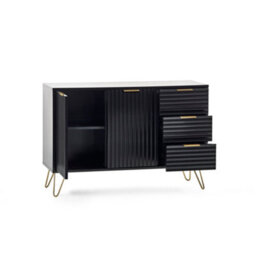 Julian Bowen Murano 2 Door 3 Drawer Large Sideboard With Internal Shelf Storage, Black, Gold Legs, Height: 80 X Width: 118 X Depth: 40Cm - thumbnail 2