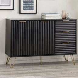 Julian Bowen Murano 2 Door 3 Drawer Large Sideboard With Internal Shelf Storage, Black, Gold Legs, Height: 80 X Width: 118 X Depth: 40Cm - thumbnail 1