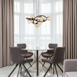 Luminosa Lighting Luminosa Tuberius Globe Pendant Ceiling Light Matt Black Amber Glass Shade 8X G9 3000K - thumbnail 5