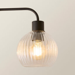 Valuelights Maddison Clear Ribbed Glass Globe Matte Black 3 Arm Ceiling Light & Filament Bulbs - thumbnail 4