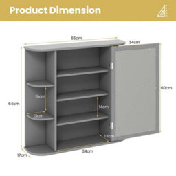 3 Tier Mirrored Bathroom Cabinet Wall Mount Storage Cupboard W/ Display Shelves - thumbnail 2