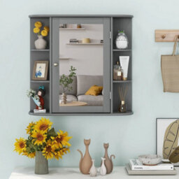 3 Tier Mirrored Bathroom Cabinet Wall Mount Storage Cupboard W/ Display Shelves - thumbnail 3