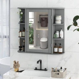 3 Tier Mirrored Bathroom Cabinet Wall Mount Storage Cupboard W/ Display Shelves - thumbnail 6