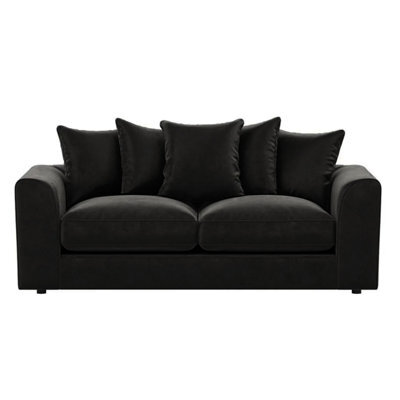 Furnishings For Less UK Brooklyn Plush Velvet Fibre Fabric 3 Seater Sofa Black - image 1