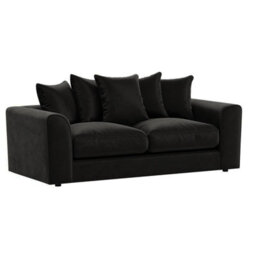 Furnishings For Less UK Brooklyn Plush Velvet Fibre Fabric 3 Seater Sofa Black - thumbnail 2