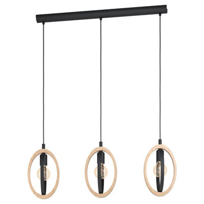 Stylish Black And Wood Hoop Ceiling Pendant Light For Modern Interiors - image 1