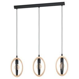 Stylish Black And Wood Hoop Ceiling Pendant Light For Modern Interiors - thumbnail 1