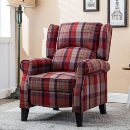 More4Homes Eaton Wing Back Fireside Check Fabric Recliner Armchair Sofa Chair Reclining Cinema (Red)