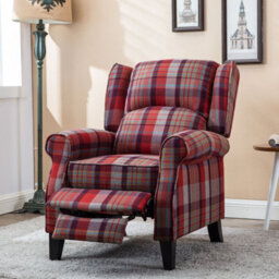 More4Homes Eaton Wing Back Fireside Check Fabric Recliner Armchair Sofa Chair Reclining Cinema (Red) - thumbnail 8