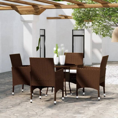 Walplus 5 Piece Garden Bistro Set Poly Rattan And Tempered Glass Brown - image 1