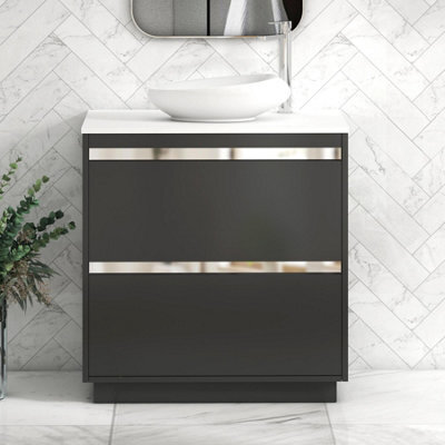 Royal Bathrooms Orion 800mm Matt Obsidian Black Floor Standing Plain White Countertop Vanity Unit 2 Drawer With Nova Basin & Chrome Accent Trim - image 1