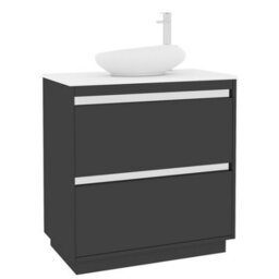 Royal Bathrooms Orion 800mm Matt Obsidian Black Floor Standing Plain White Countertop Vanity Unit 2 Drawer With Nova Basin & Chrome Accent Trim - thumbnail 6
