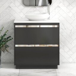 Royal Bathrooms Orion 800mm Matt Obsidian Black Floor Standing Plain White Countertop Vanity Unit 2 Drawer With Nova Basin & Chrome Accent Trim