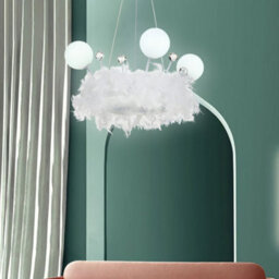 Living And Home Feather Chandelier Led Pendant Light With Crystal Balls In White Light - thumbnail 3